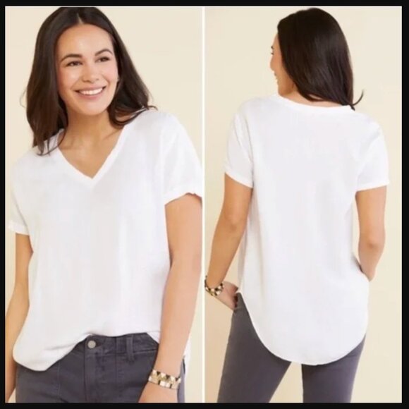 Cloth & Stone | Anthropologie | High-Low V-Neck Tee | White | Size L - Picture 1 of 11